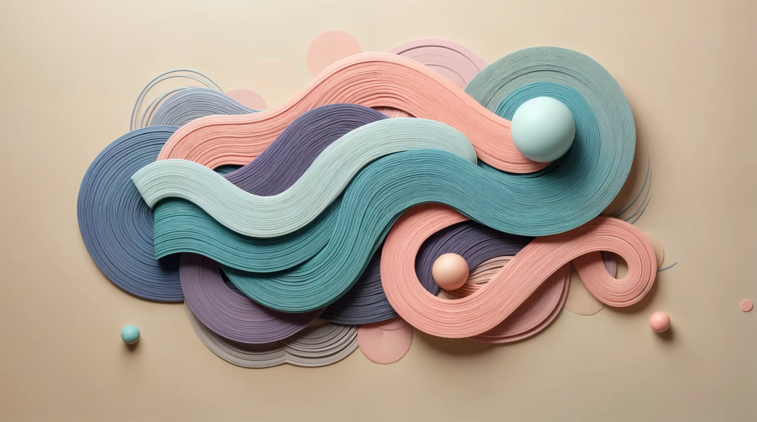 Diseño artístico abstracto con formas onduladas en tonos pastel que simboliza la fluidez y creatividad de Birdeep Studio.